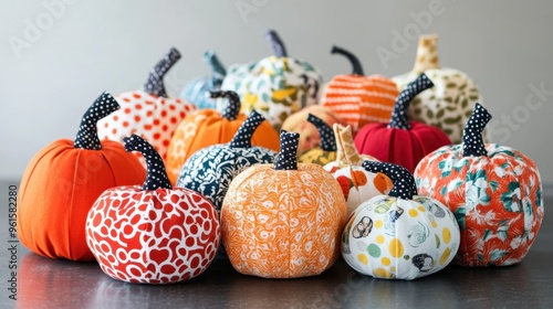 Colorful Handmade Fabric Pumpkins on Display