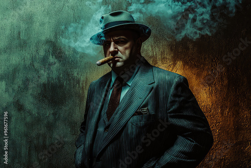 The Don's Gaze: Smoke and Power in a Vintage Portrait.