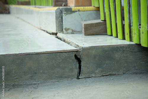 ceramic floors that break due to poor foundations and unstable soil. bad building materials. rupture, earthquake