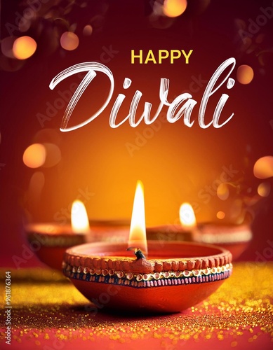 Happy Diwali Poster with Diya Lamp Poster Design