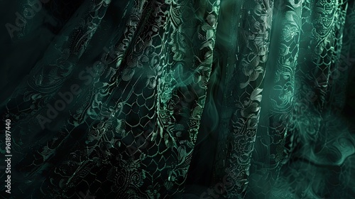 Dark velvety gothic backdrop with lace patterns and faint green glowing light