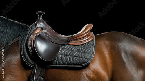 Warmblood horse with English saddle