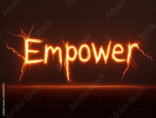 Empower Word Written in Orange Lightning