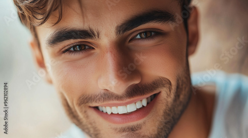 Closeup of a Photogenic Brunette Man with a Positive Attitude and Attractive Smile, Perfect for Beauty and Skincare Advertisements