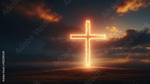 Glowing Cross of Light Symbolizing Hope and Illumination in the Darkness.