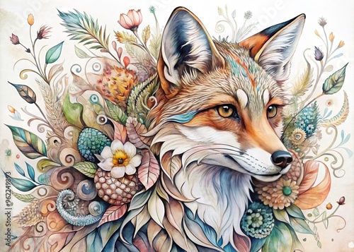 Intricate hand-drawn animal designs in watercolor paintings featuring delicate patterns and textures with soft pastel colors conveying elegance and sophistication concept.