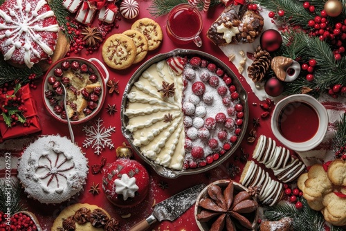 Festive Christmas Baking Layout Featuring Holiday Treats, Delectable Desserts, and Recipe Ideas for Food Magazines