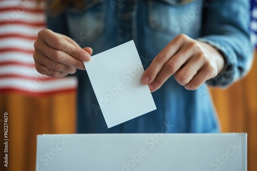 Excited voter casting a ballot on Election Day