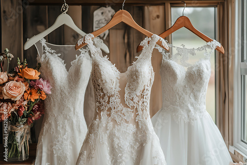 Wedding dresses on hangers