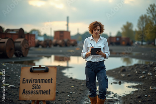 Female Environmental Consultant Inspecting Brownfield Site