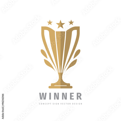 Award winner cup - vector logo template concept illustration in flat style. Star with rays and abstract shapes. Creative sign. Design element. 