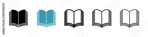 Open book thin line vector icon set.