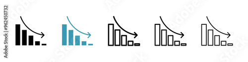 Reduction chart thin line vector icon set.