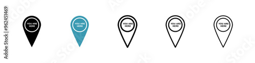 You are here pointer thin line vector icon set.