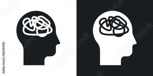 Mental disorder solid vector icon set in black and white color.