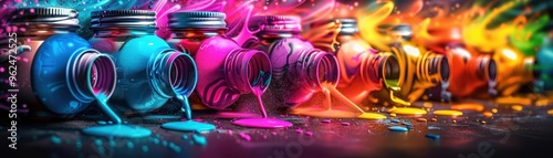 Graffiti art on an urban wall, vibrant and dynamic, Urban, Bright hues, Photograph, Street culture