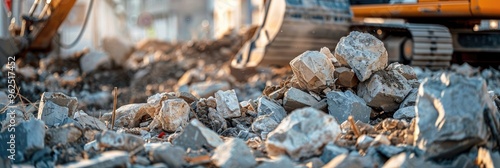 Concrete rubble debris at a building site