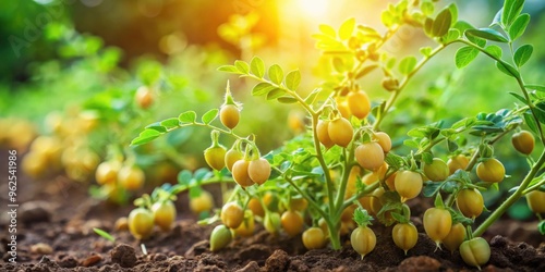 Chickpeas plants thriving in garden with green leaves, chickpeas, plants, garden, leaves, growth, agriculture, healthy