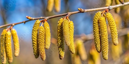 Close-up of alder branch covered in catkins, alder, branch, catkins, nature, close-up, spring, buds, fluffy, tree, blooms