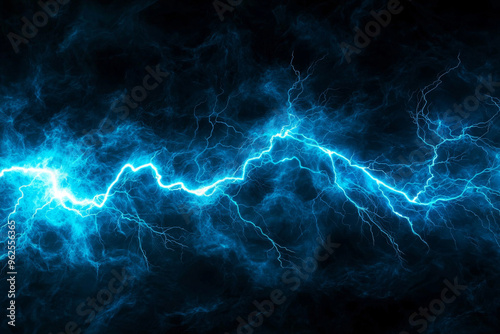 A vibrant blue lightning bolt illuminates a dark background, creating a striking visual effect.