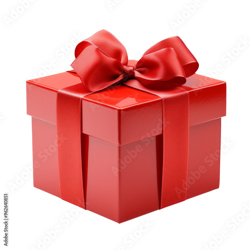 red gift box isolated on transparent background cutout