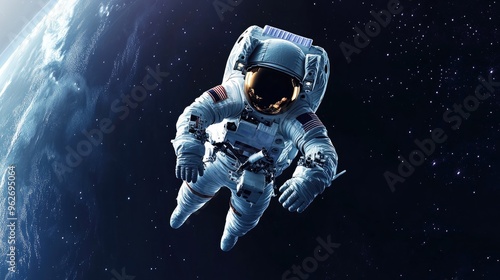 An astronaut floats in space, showcasing the vastness of the universe and human exploration.