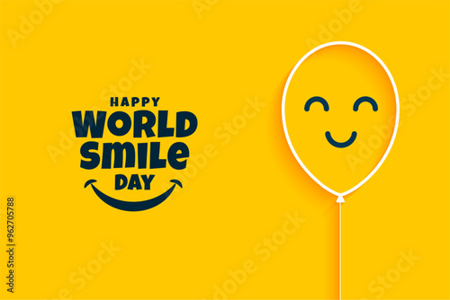 happy world smile day yellow background with smiley balloon