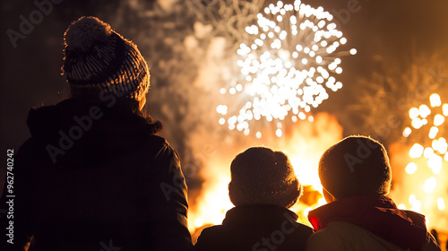 Parent and Children watching fireworks bonfire night