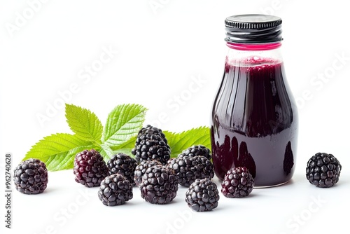 Fresh Dewberry Juice Bottle With Dewberries isolated on a white background