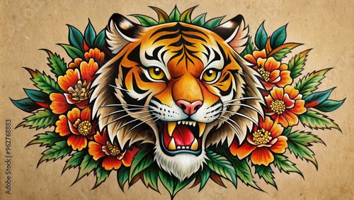 american traditional tiger tattoo