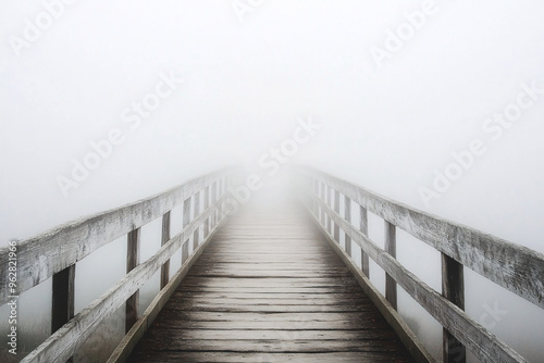 A bridge shrouded in thick fog stretches out with no visible end, embodying the uncertainty