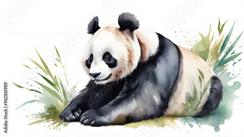 Watercolor-style pandas: creative animal art with abstract brush touches and realism generative ai