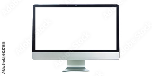 Modern Computer Monitor Mockup with white screen cut out. isolated on transparent background. Copy space.