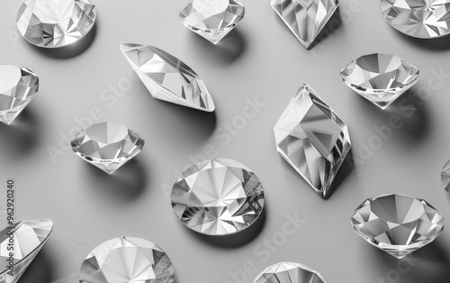 Sparkling Diamonds on Grey Background