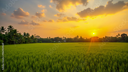 Sunset Over Bengali Rice Fields: Wide-Open Fields Glowing in Evening Light