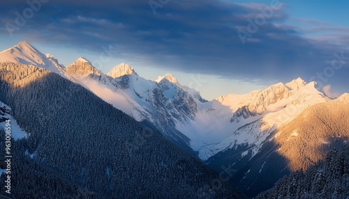 Snowy mountains with soft light