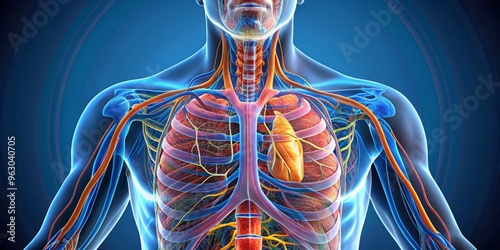 Respiratory System Diagram Graphic Illustration of Human Anatomy Medical Visualization Biology Education Technical Artwork Healthcare Illustration