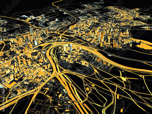 Technical aerial visual, 3D LiDAR GIS aerial map satellite scan model isolated, showing Johannesburg, South Africa. Elevation, topography, render