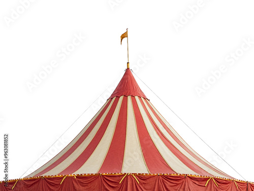 Colorful circus tent stands tall in bright daylight isolated on transparent background