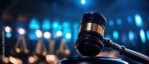 A close-up shot of a gavel resting on a sound block, symbolizing authority and justice The blurred background enhances the focus on the gavels significance in legal proceedings