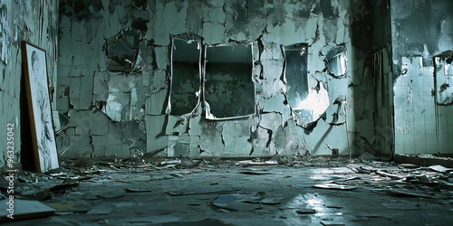 The Lost Scream: An abandoned screaming room, littered with torn posters and broken mirrors.