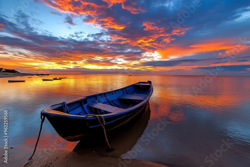 Beautiful sunset, fiery sky, end of the day sets the horizon ablaze with brilliant shades of red and orange