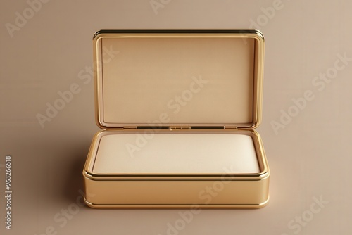 Elegant empty beige jewelry box with an open lid, perfect for showcasing precious items in high-quality photography.