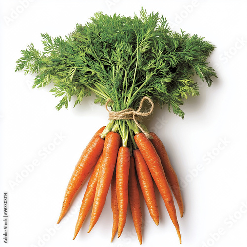 Create an image of a fresh bunch of carrots, isolated on a clean white background. Bunch of carrots 