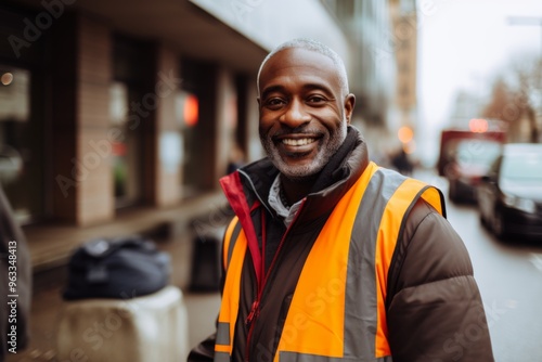 Smiling portrait of a middle aged delivery man