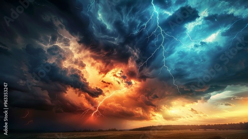 Vivid lightning bolts illuminating a stormy sky, striking in dynamic arcs.