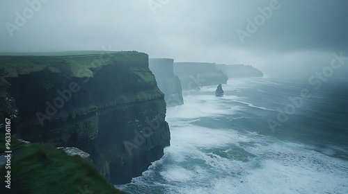 Majestic Cliffs of Moher: Dramatic Rugged Coastline under Moody Overcast Skies in Ireland