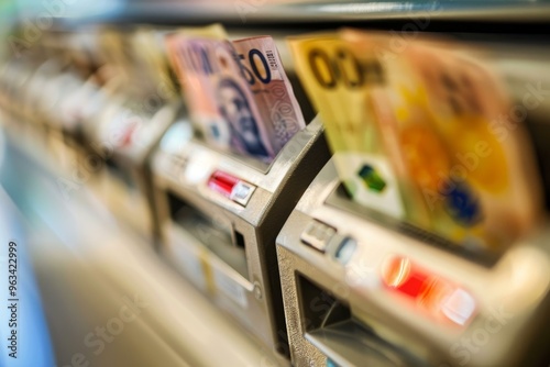 Swedish krona banknotes are being inserted into an atm for deposit