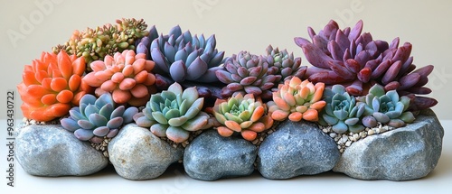 Colorful Succulents Planted in Stone Pot