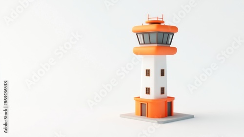 A colorful airport control tower model designed for graphical representation.